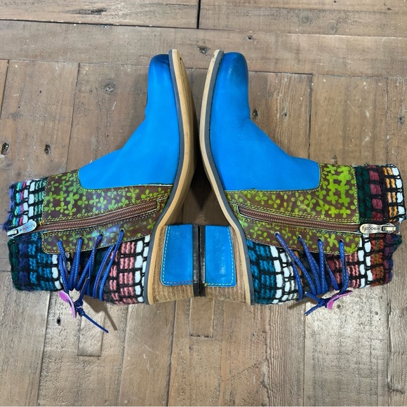 Socofy Women's Splicing Bohemia Leather Knit Block Heel Ankle Boots Blue US 6.5 - Picture 6 of 12